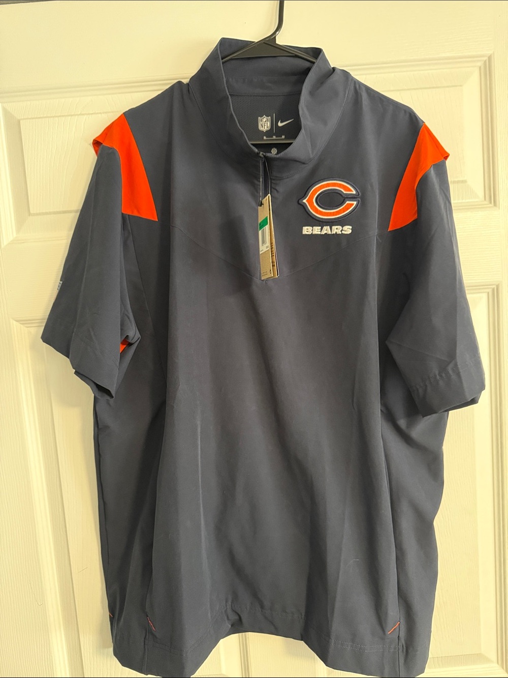 Men’s XLNike Navy and Orange Chicago Bears Short-Sleeve Pullover OnField Apparel